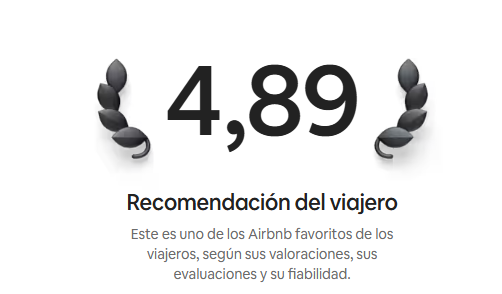 Reconocimiento de Airbnb: 4,89 sobre 5 y Recomendación del viajero